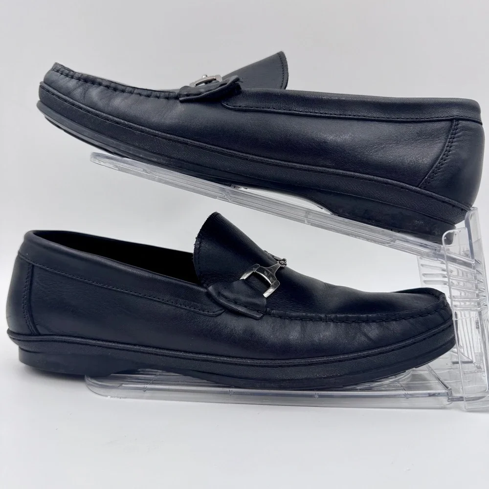 Sandrino by Sandro‎ Moscoloni Italian Leather Men's 11.5 Silver Horsebit Loafers